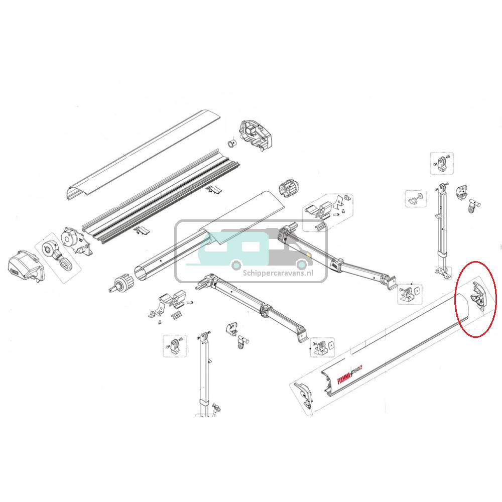 Fiamma F80S Eindkap Lead Rail Rechts Wit