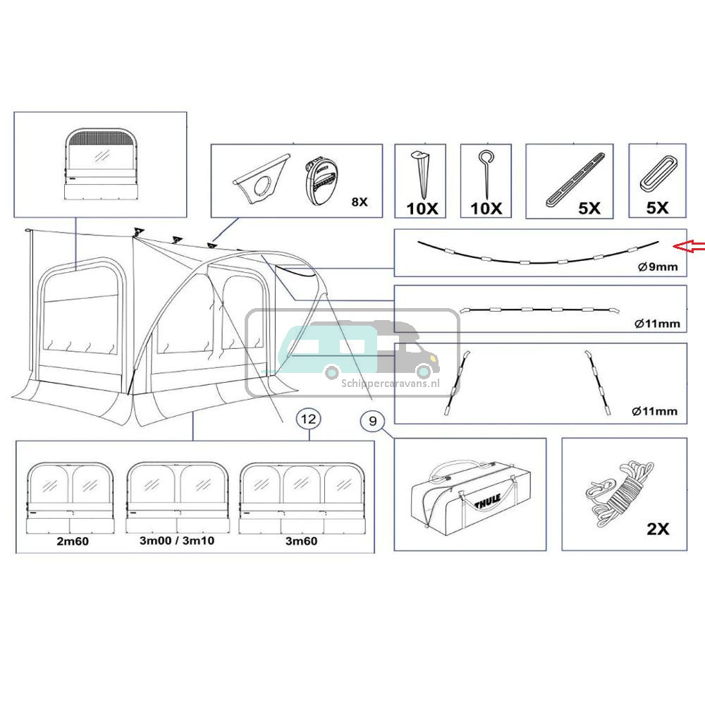 Thule QuickFit/EasyLink Tent Poles 9mm Roof Arch 3.60 M/L/XL 460cm