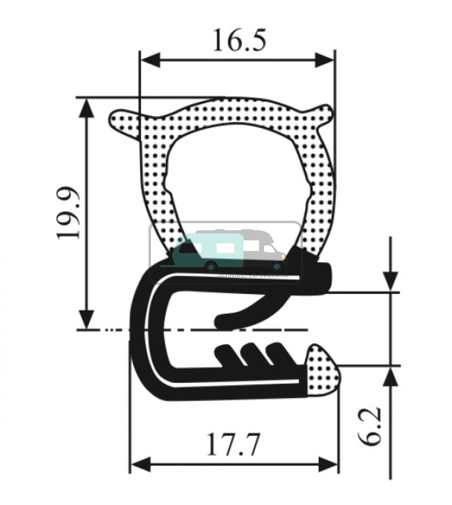 Klemprofiel met Sponsrubber Zijkant 2-5mm 5mtr