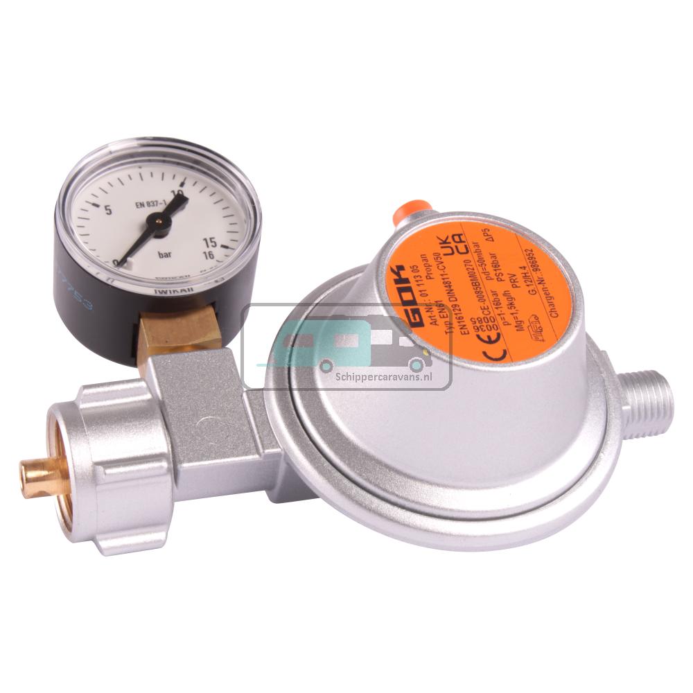 GOK Drukregelaar met Manometer 50mb 1/4L