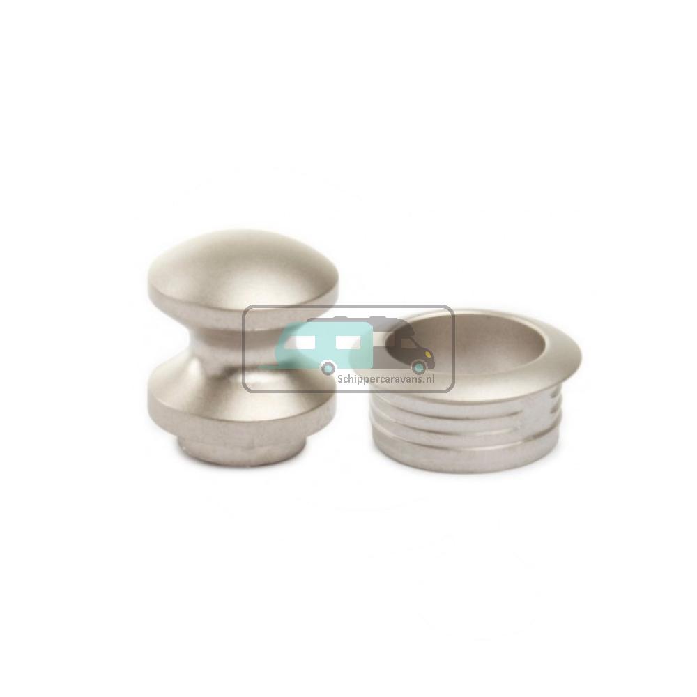 Mini Knop+Ring Pushlock Zilver Mat 2st.