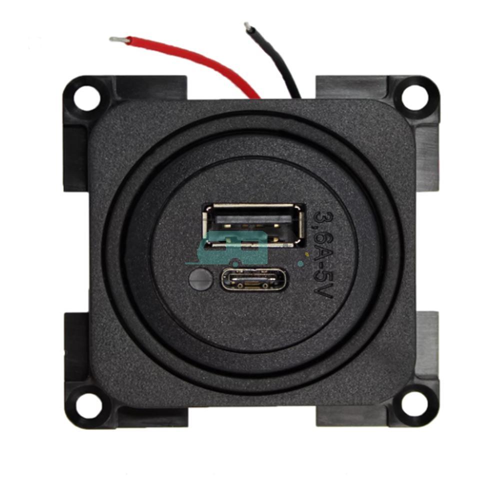 Presto Contactdoos 2x USB A/C Lader 12V LED Inbouw S-10.000 Zwart
