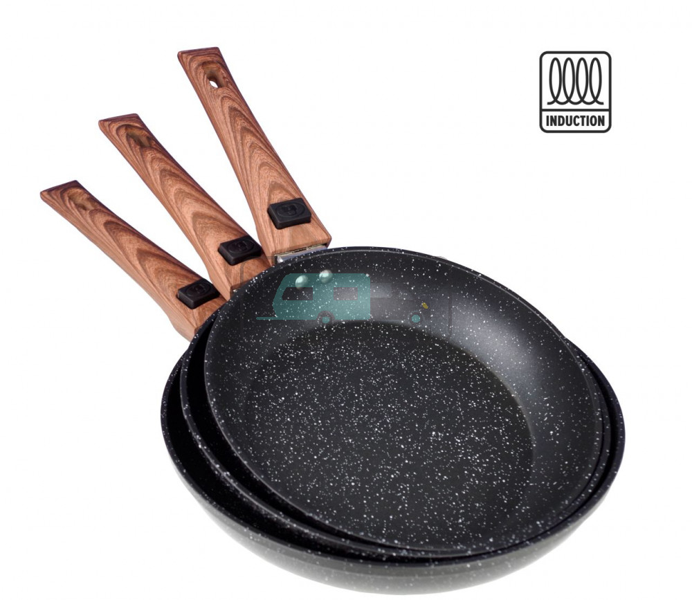 Koekenpannenset Black Line Houtdecor 3-delig