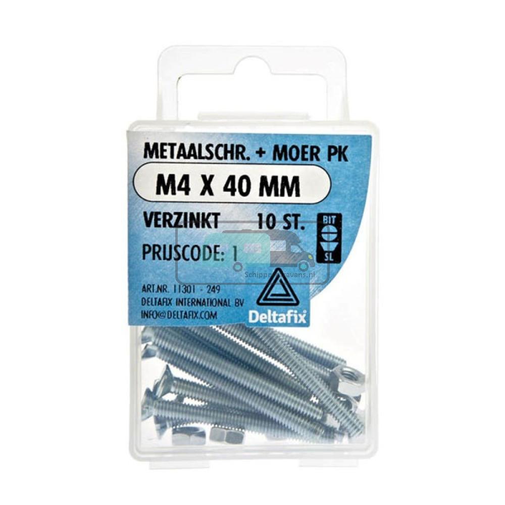 Deltafix Metaalschroef + Moer PK Verzinkt M4x40mm 10st