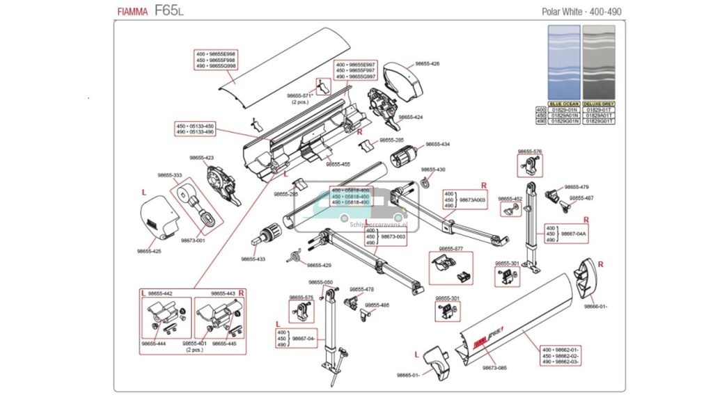 Fiamma rechter eindkap vaste bak F65 L polar white
