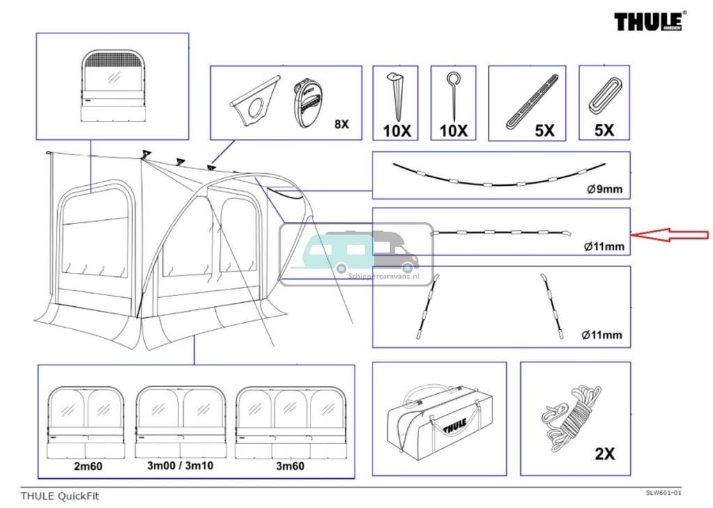 Thule QuickFit/EasyLink Tent Poles 11mm Upper Arch 3.60 L/XL 315cm
