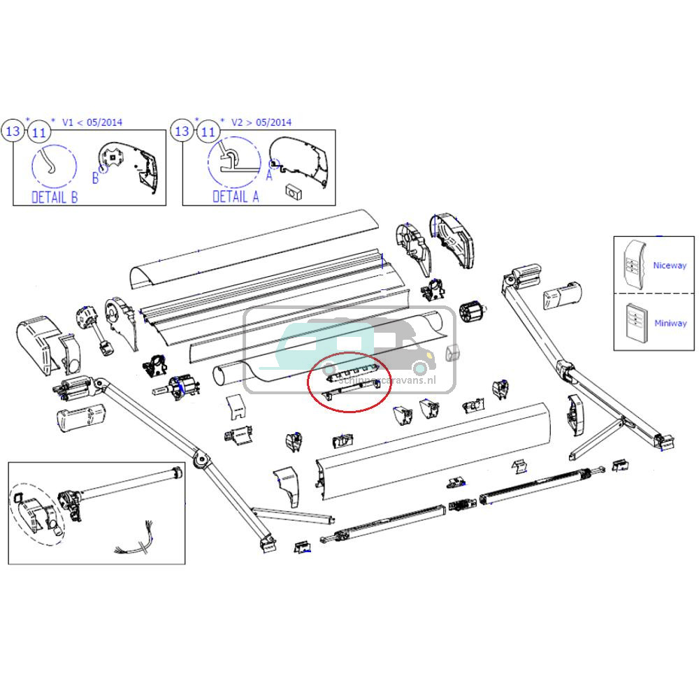Thule 9200 Center Support Roller Tube