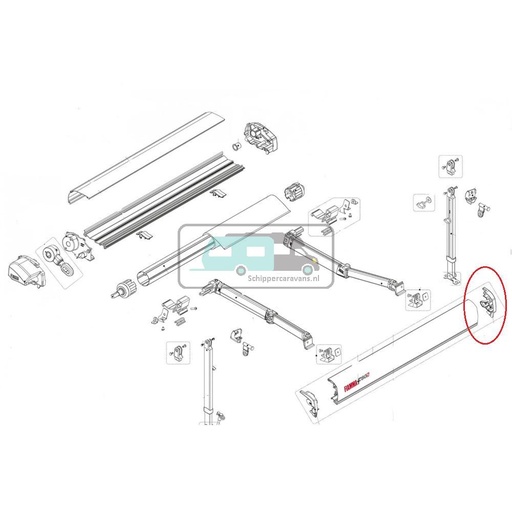 [OCS_A9902907] Fiamma F80S Eindkap Lead Rail Rechts Wit