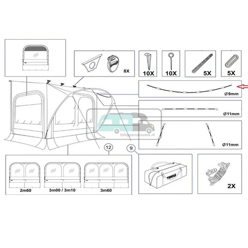[OCS_2622259] Thule QuickFit/EasyLink Tent Poles 9mm Roof Arch 3.60 M/L/XL 460cm