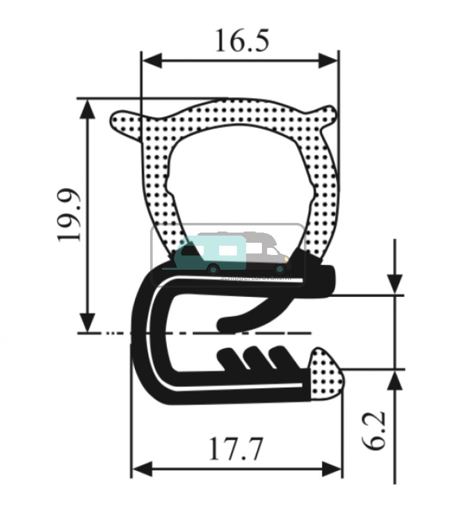 [OCS_A0031675L] Klemprofiel met Sponsrubber Zijkant 2-5mm 5mtr