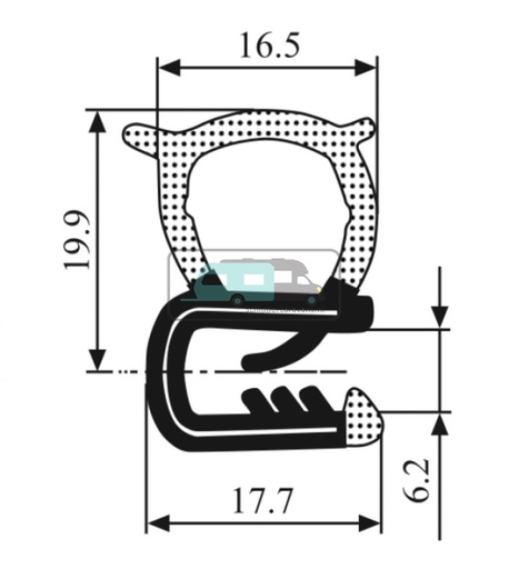 [OCS_A0031675L] Klemprofiel met Sponsrubber Zijkant 2-5mm 5mtr