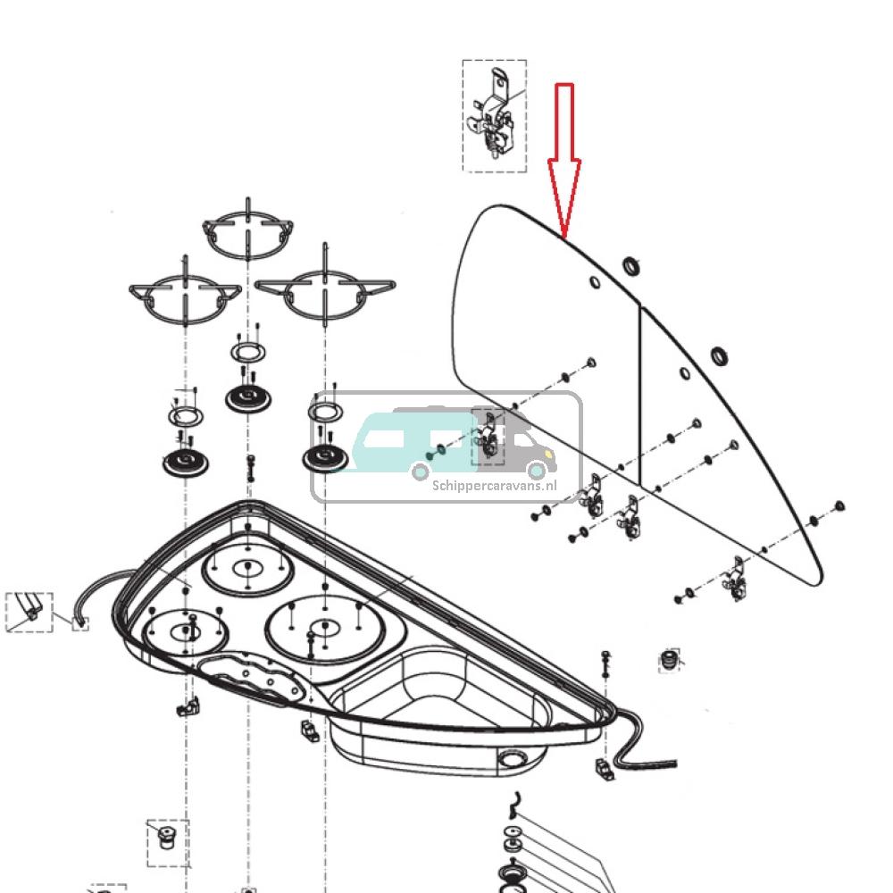 [OCS_A0030584] Dometic Kombi 960 Linker Glasplaat RAL9005