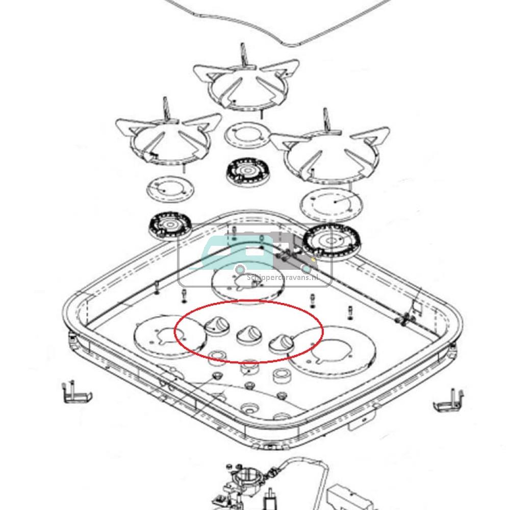 [OCS_A0025134] Thetford Hob Triangular Komfoor 0519 Knop