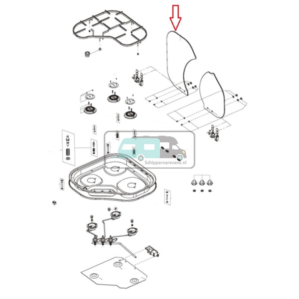 [OCS_A0030588] Dometic CE04-DF Glazen Afdekplaat Lnks