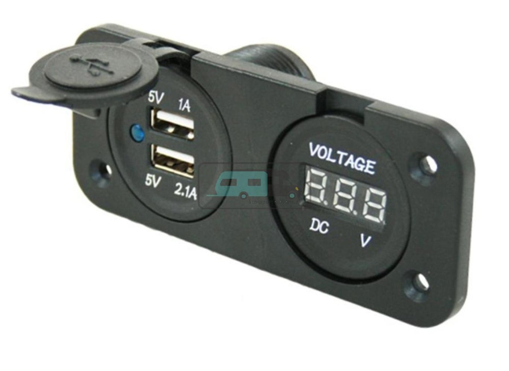 [OCS_A0032608L] Power Line Voltmeter + 2x USB Lader Inbouw Zwart
