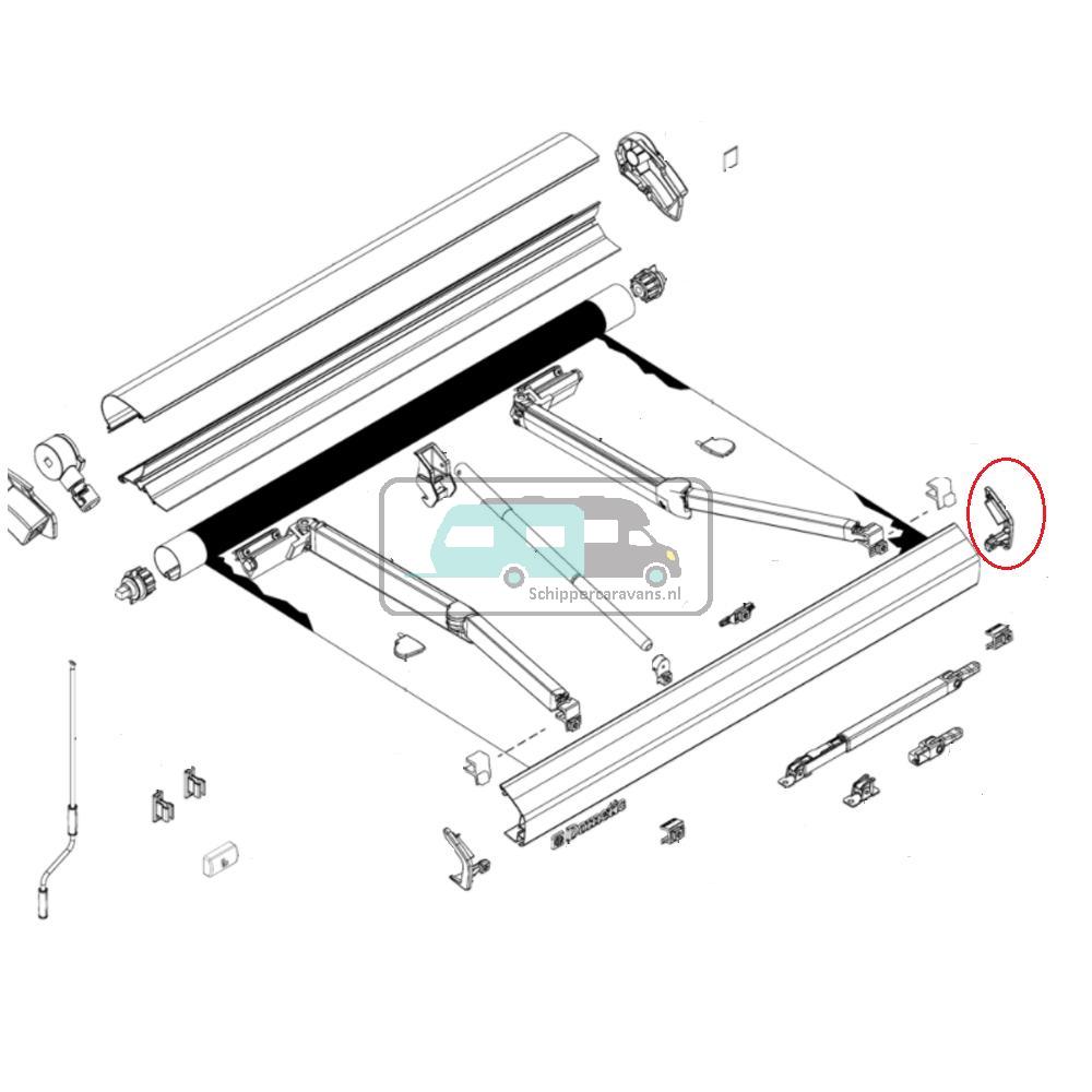 [OCS_A0030700] Dometic Eindkap Leadreail Rechts PR2000 Antraciet