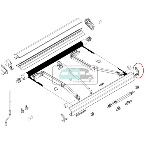 [OCS_2625310] Dometic Eindkap Leadreail Rechts PR2000 Antraciet